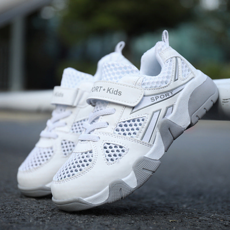 Kids Sports Mesh Shoes Boys Running Perforated Shoes With Large Mesh Holes For Breathability