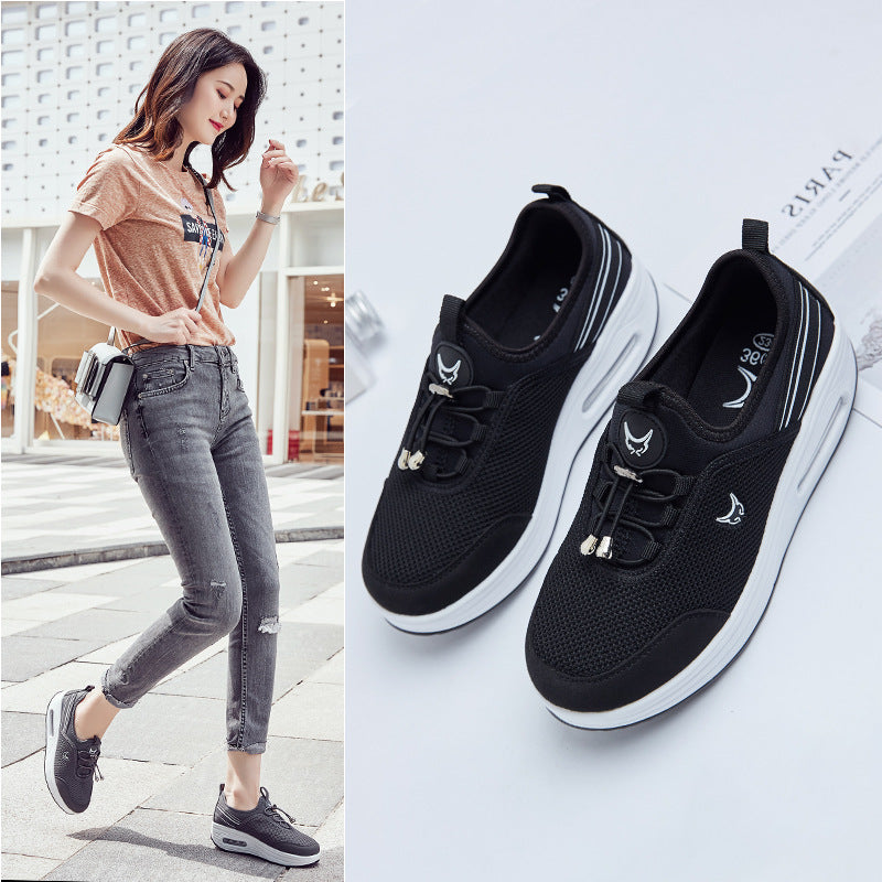 Shallow-mouth Thick-soled Flying Woven Mesh Breathable Sports Casual Shoes