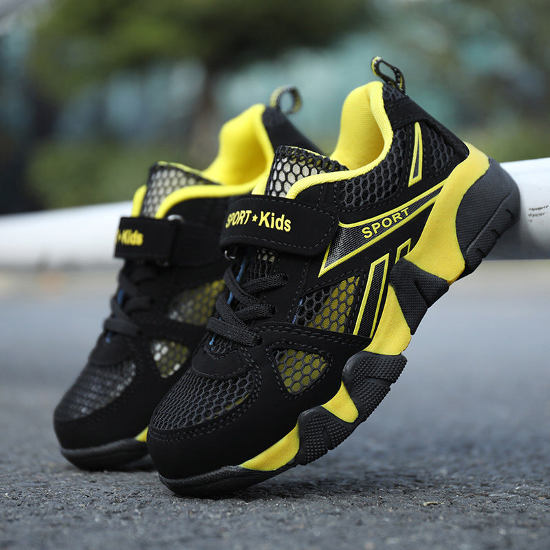 Kids Sports Mesh Shoes Boys Running Perforated Shoes With Large Mesh Holes For Breathability