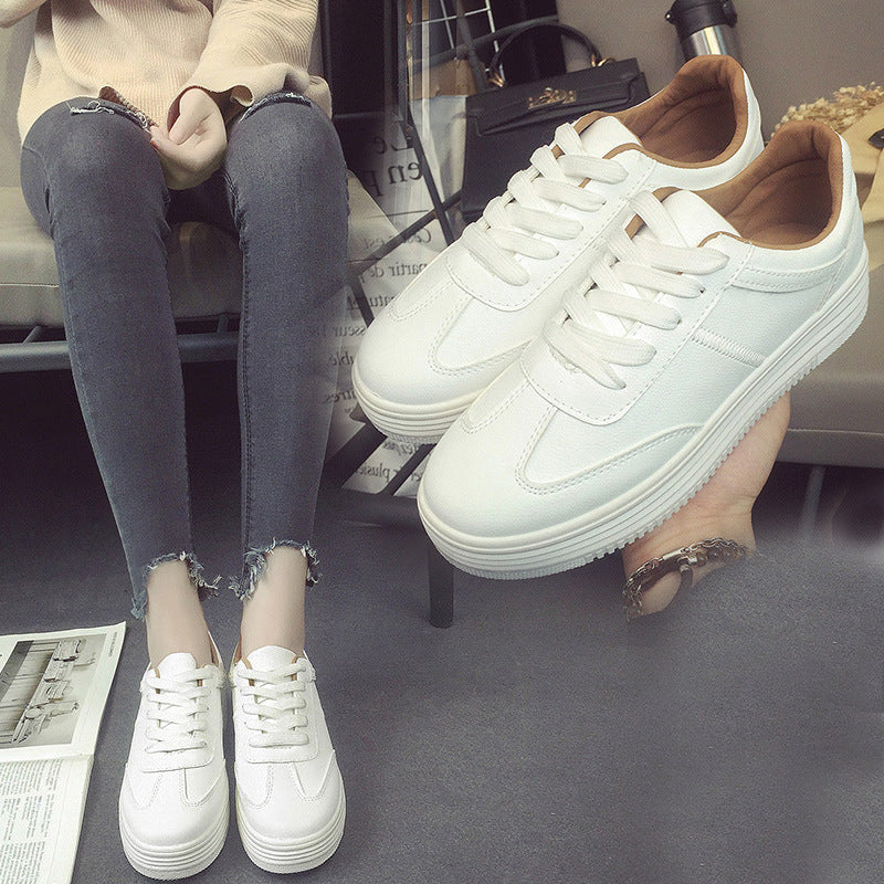 White Leather Lace Up Shoes Casual Sports Shoes