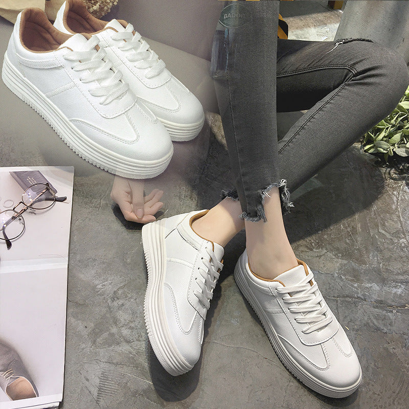 White Leather Lace Up Shoes Casual Sports Shoes